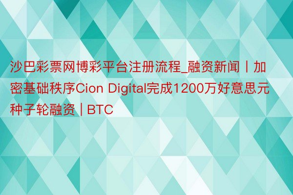 沙巴彩票网博彩平台注册流程_融资新闻丨加密基础秩序Cion Digital完成1200万好意思元种子轮融资 | BTC