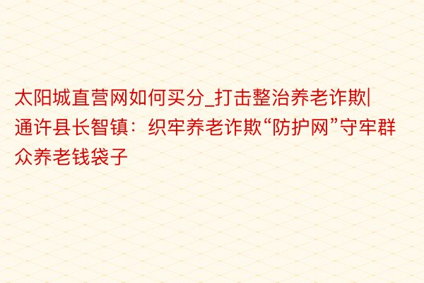 太阳城直营网如何买分_打击整治养老诈欺|通许县长智镇：织牢养老诈欺“防护网”守牢群众养老钱袋子